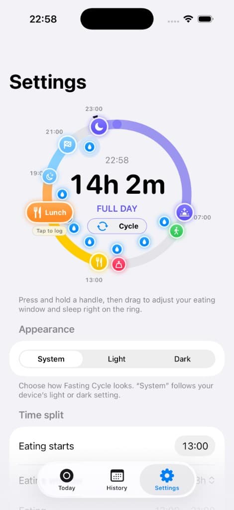 Drag the ring to shape your eating window and sleep.